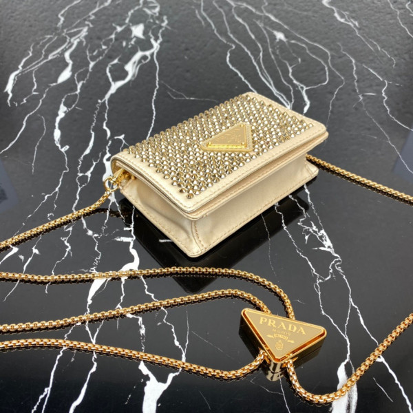 Pra*a cardholder with shoulder strap and crystals