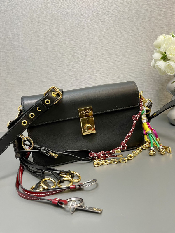 Pra*a soft sound small leather shoulder bag with charms