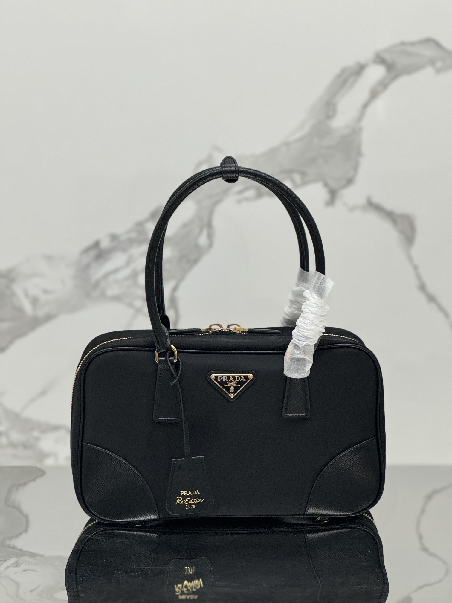 Pra*a re-edition 1978 large re-nylon and saffiano leather two-handle bag
